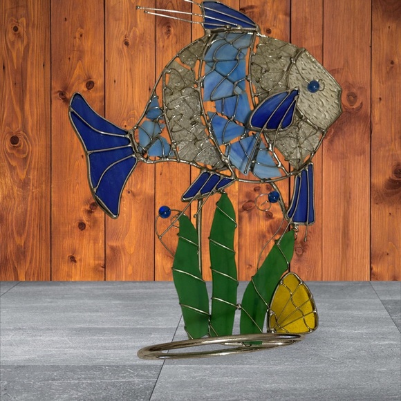 Multi-Colored Stained Glass Mosaic Fish Figurine/Art on Metal Stand - Picture 11 of 11